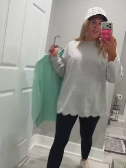 Women Oversized Long Sleeve Sweatshirt With Scallop Cuff And Hem