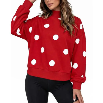 Women Oversized Long Sleeve Polka Dot Pullover Sweatshirt