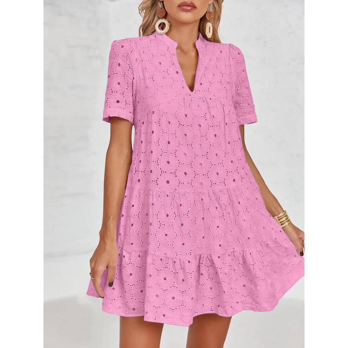 Women’s Lace Dresses Eyelet Casual Flowy Babydoll Swing