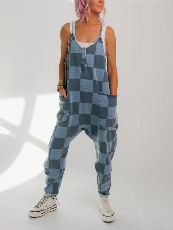 Women's Button Neck Suspender Jumpsuit Casual Overalls(BUY 2 FRRE SHIPPING)