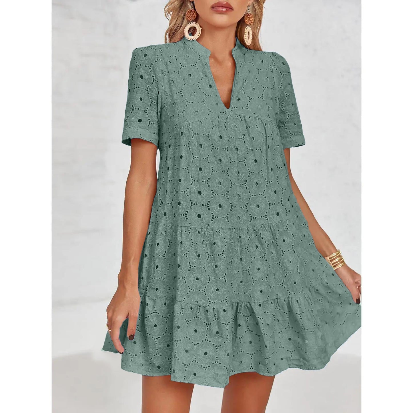 Women’s Lace Dresses Eyelet Casual Flowy Babydoll Swing