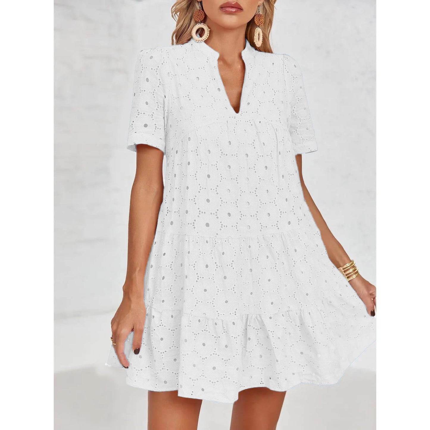 Women’s Lace Dresses Eyelet Casual Flowy Babydoll Swing